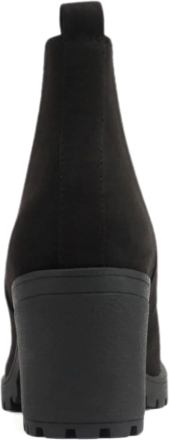 Soda ORIGAMI ~ WOMEN LUG SOLE MID HEEL FASHION ANKLE BOOTIE W/DOUBLE ELASTIC GORE
