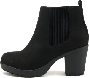 Soda PENSEE ~ Women Lug Sole Mid Heel Chelsea Fashion Ankle Bootie w/Double Elastic Gore