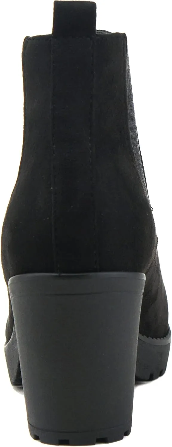 Soda PENSEE ~ Women Lug Sole Mid Heel Chelsea Fashion Ankle Bootie w/Double Elastic Gore