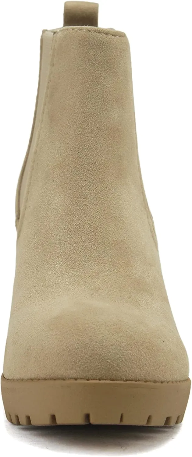 Soda PENSEE ~ Women Lug Sole Mid Heel Chelsea Fashion Ankle Bootie w/Double Elastic Gore