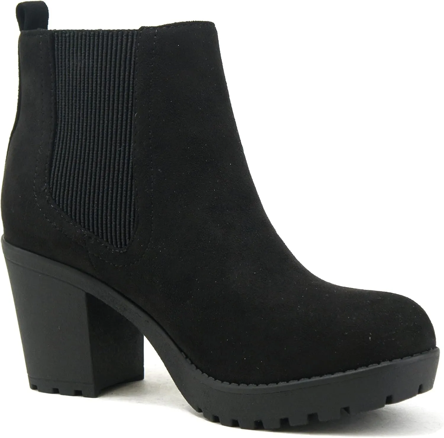 Soda PENSEE ~ Women Lug Sole Mid Heel Chelsea Fashion Ankle Bootie w/Double Elastic Gore