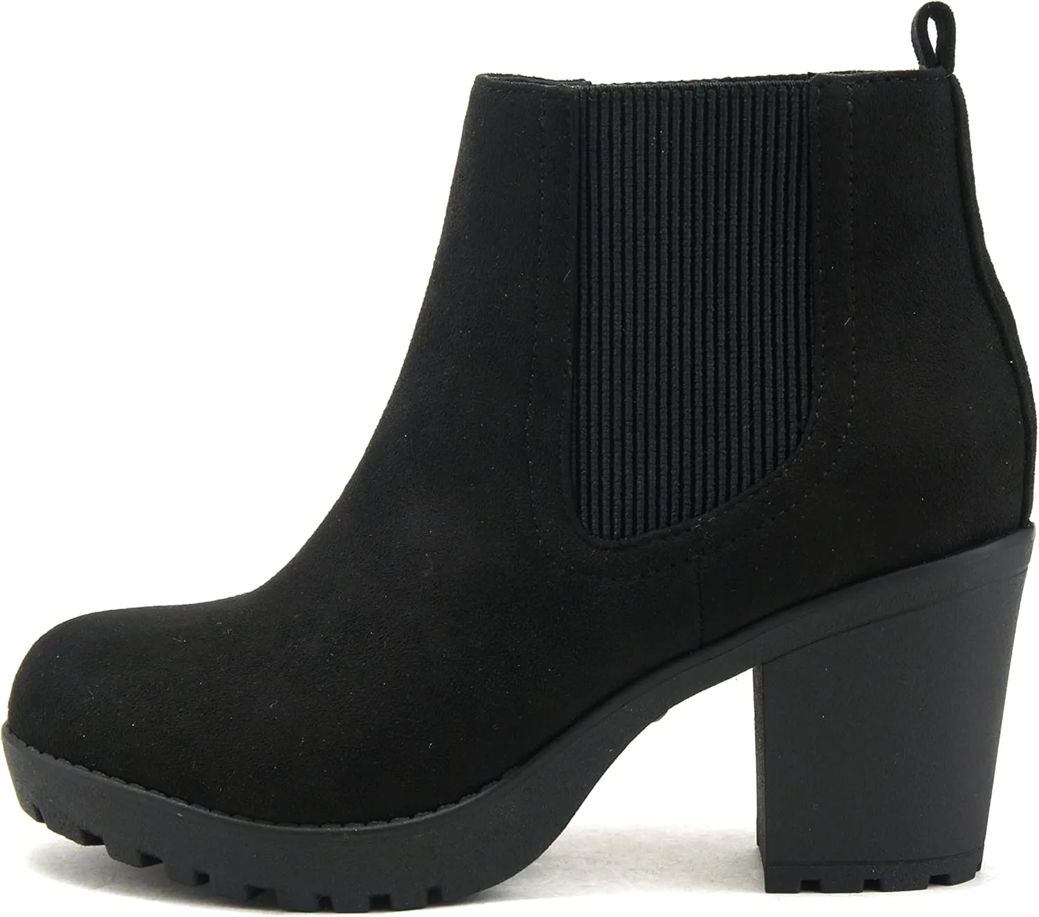 Soda PENSEE ~ Women Lug Sole Mid Heel Chelsea Fashion Ankle Bootie w/Double Elastic Gore