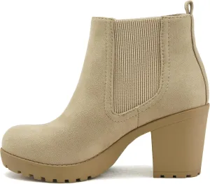Soda PENSEE ~ Women Lug Sole Mid Heel Chelsea Fashion Ankle Bootie w/Double Elastic Gore