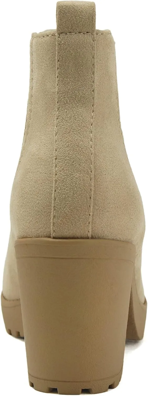 Soda PENSEE ~ Women Lug Sole Mid Heel Chelsea Fashion Ankle Bootie w/Double Elastic Gore