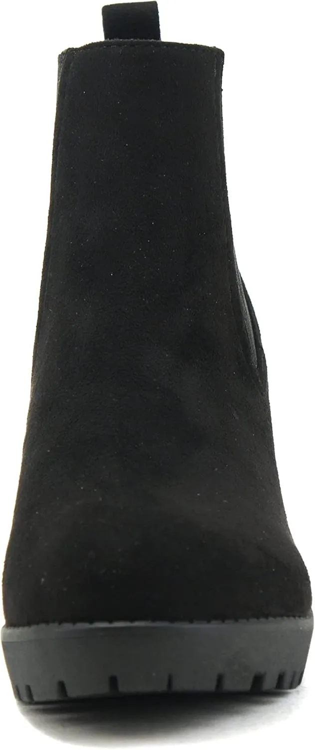 Soda PENSEE ~ Women Lug Sole Mid Heel Chelsea Fashion Ankle Bootie w/Double Elastic Gore