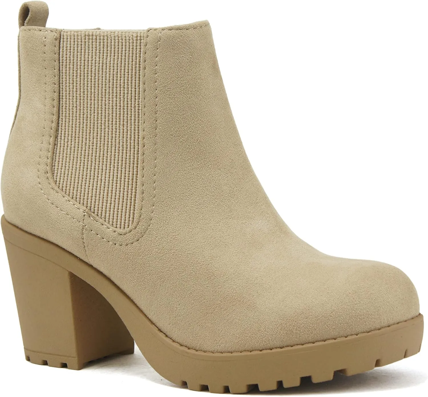 Soda PENSEE ~ Women Lug Sole Mid Heel Chelsea Fashion Ankle Bootie w/Double Elastic Gore