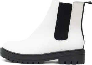Soda Pilot ~ Women Lug Sole Low Heel Chelsea Fashion Ankle Bootie w/Double Elastic Gore (White, numeric_5_point_5)