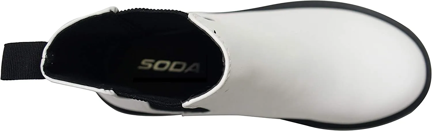 Soda Pilot ~ Women Lug Sole Low Heel Chelsea Fashion Ankle Bootie w/Double Elastic Gore (White, numeric_5_point_5)