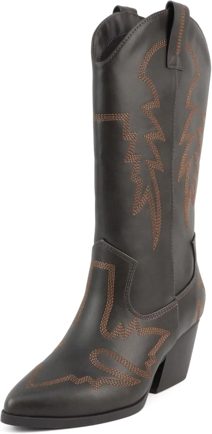Soda Shoes Stream ~ Women Pointed Toe Low Heel Knee-High Western Boots