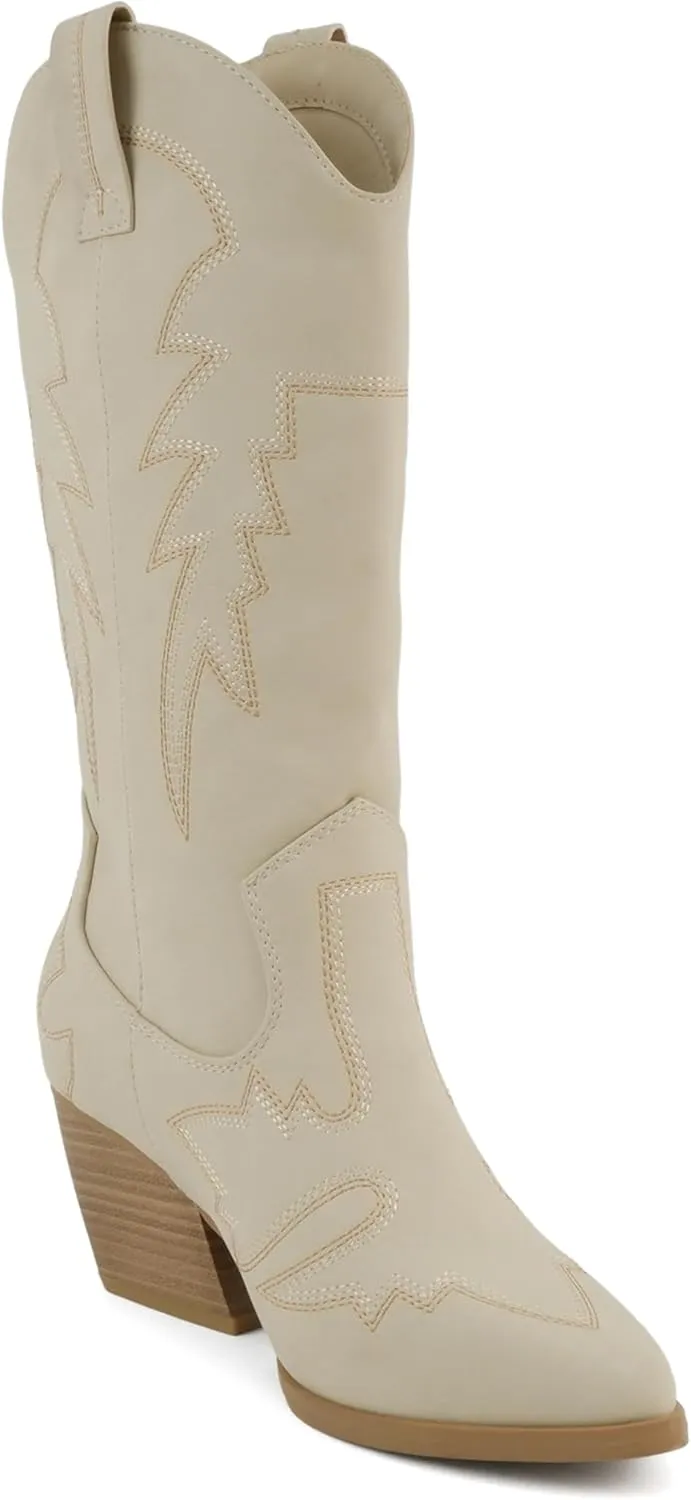 Soda Shoes Stream ~ Women Pointed Toe Low Heel Knee-High Western Boots