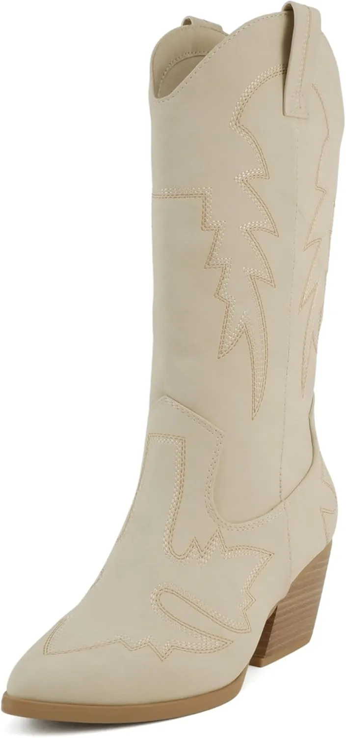 Soda Shoes Stream ~ Women Pointed Toe Low Heel Knee-High Western Boots