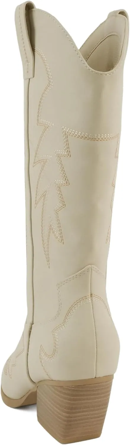 Soda Shoes Stream ~ Women Pointed Toe Low Heel Knee-High Western Boots