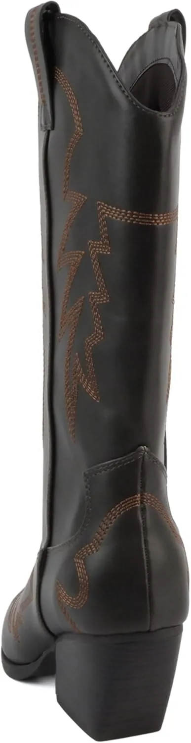 Soda Shoes Stream ~ Women Pointed Toe Low Heel Knee-High Western Boots