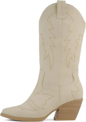 Soda Shoes Stream ~ Women Pointed Toe Low Heel Knee-High Western Boots