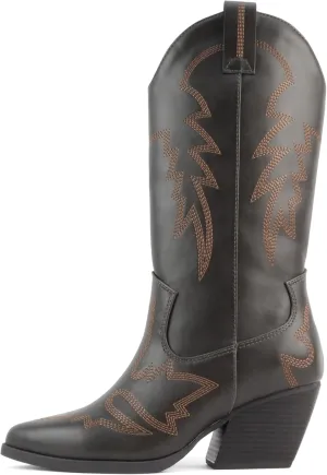 Soda Shoes Stream ~ Women Pointed Toe Low Heel Knee-High Western Boots