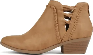 Soda Sincere Women's Low Ankle Heel Bootie with Elastic Cross Straps