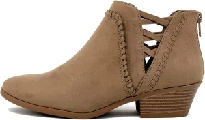 Soda Sincere Women's Low Ankle Heel Bootie with Elastic Cross Straps
