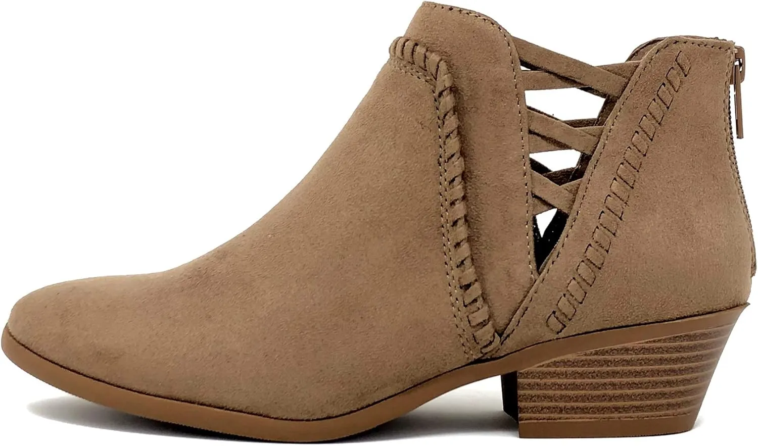 Soda Sincere Women's Low Ankle Heel Bootie with Elastic Cross Straps
