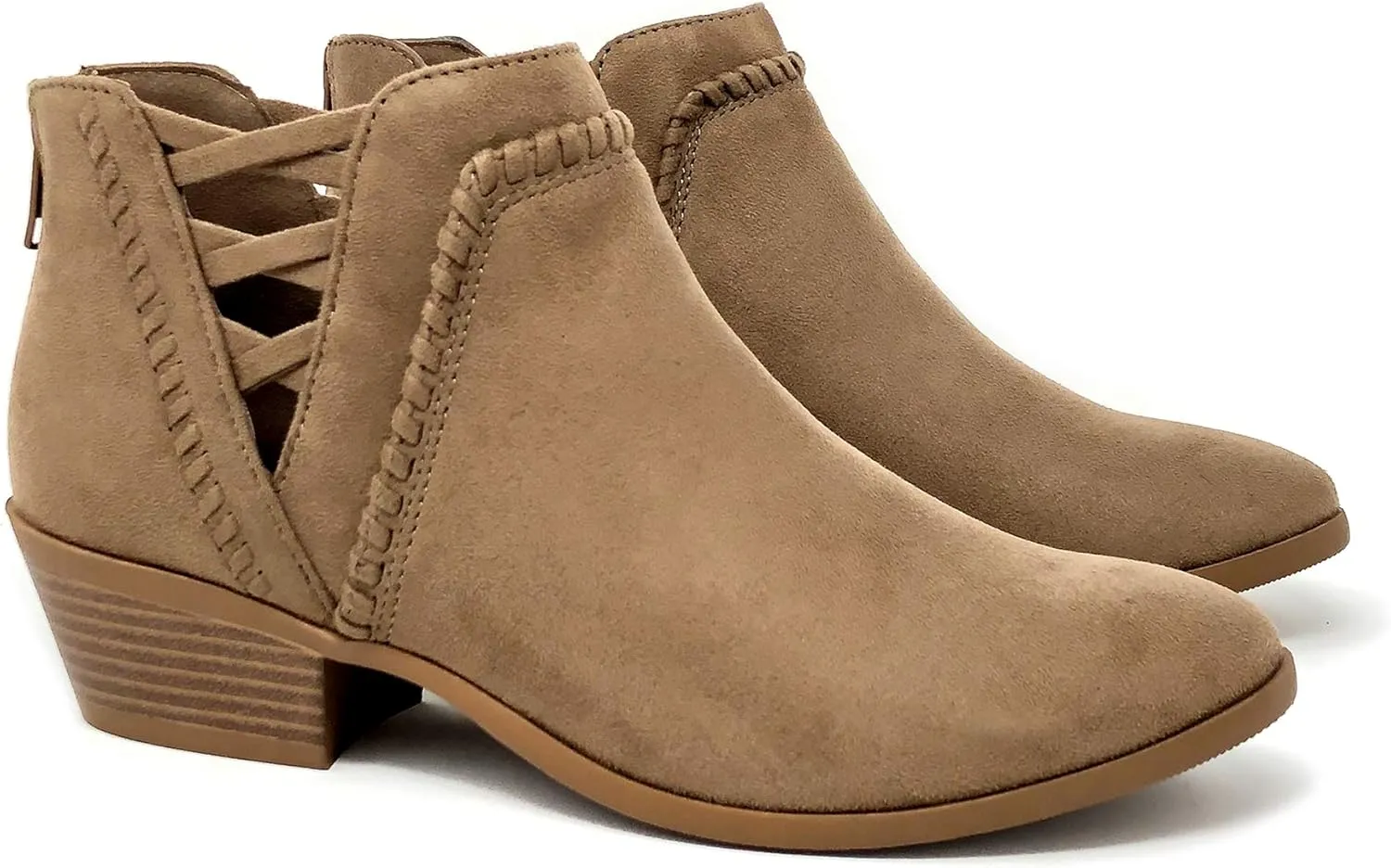 Soda Sincere Women's Low Ankle Heel Bootie with Elastic Cross Straps