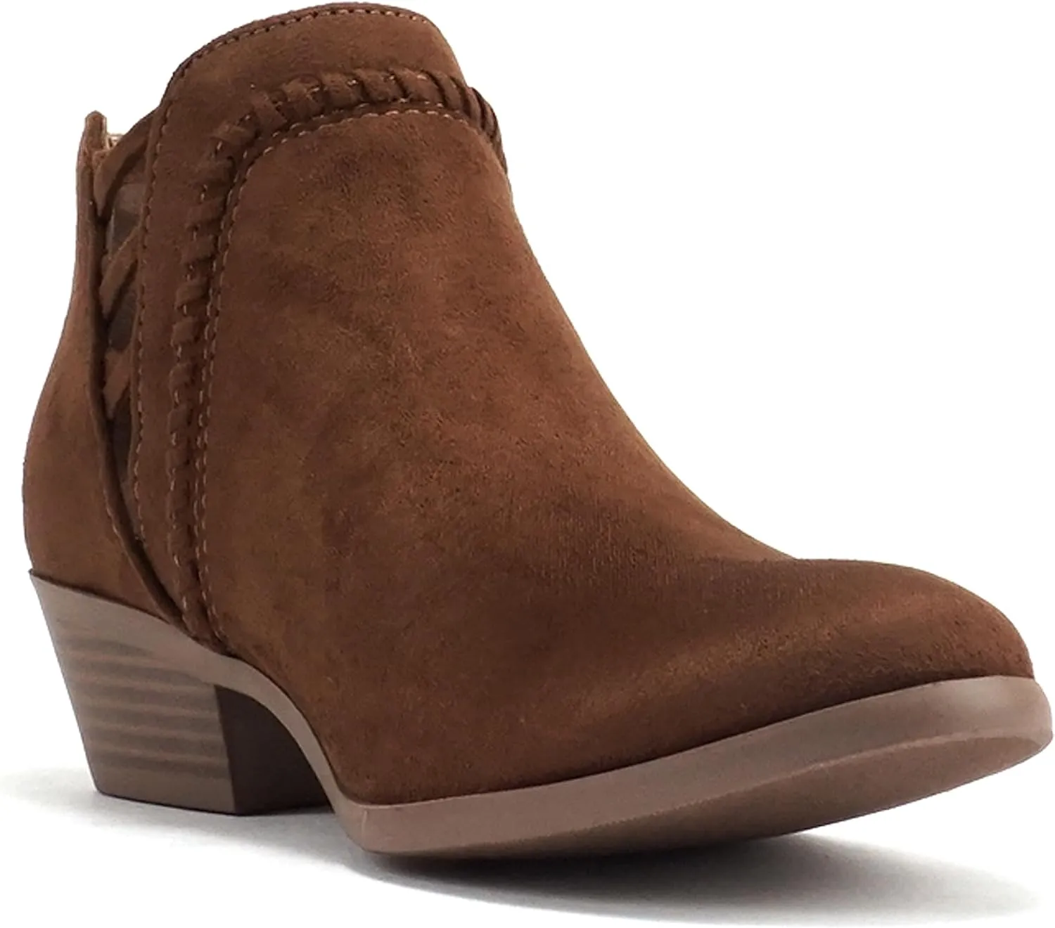 Soda Sincere Women's Low Ankle Heel Bootie with Elastic Cross Straps