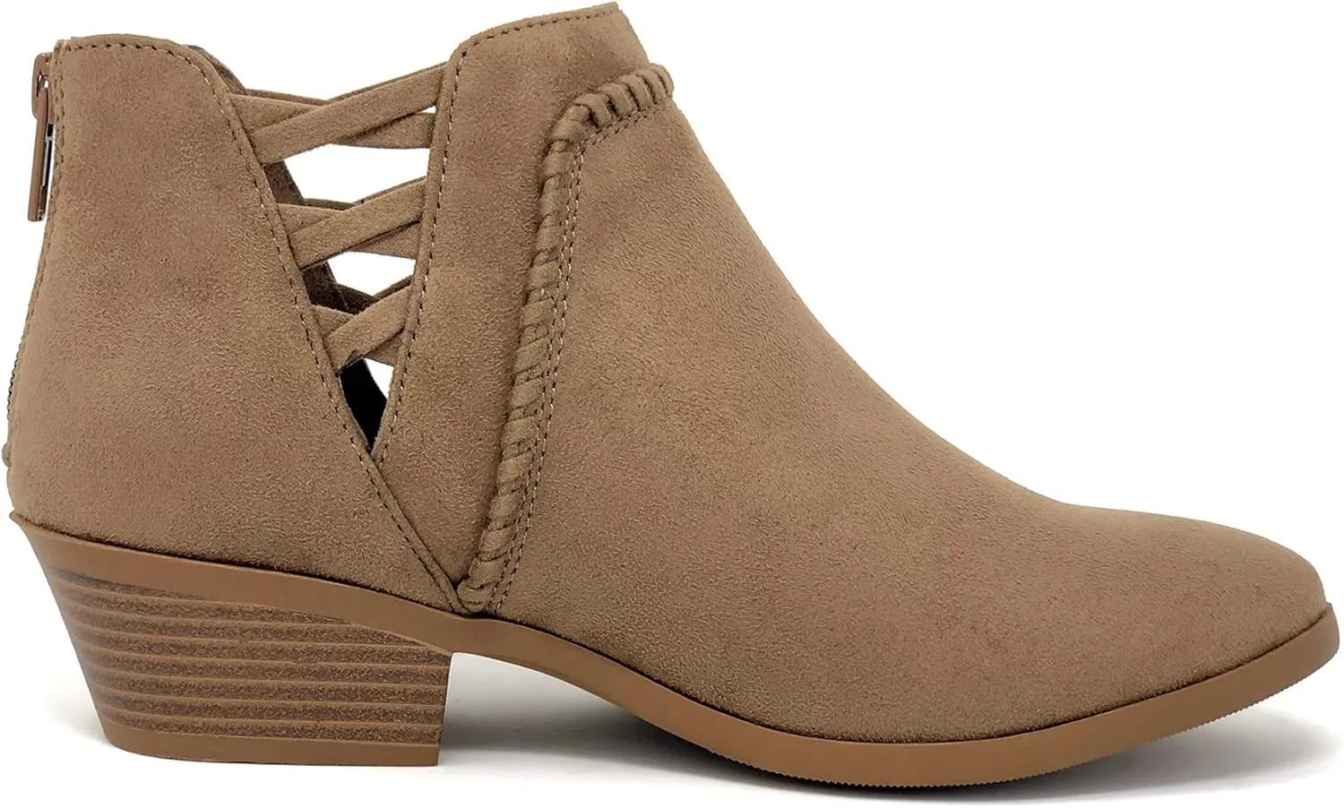 Soda Sincere Women's Low Ankle Heel Bootie with Elastic Cross Straps