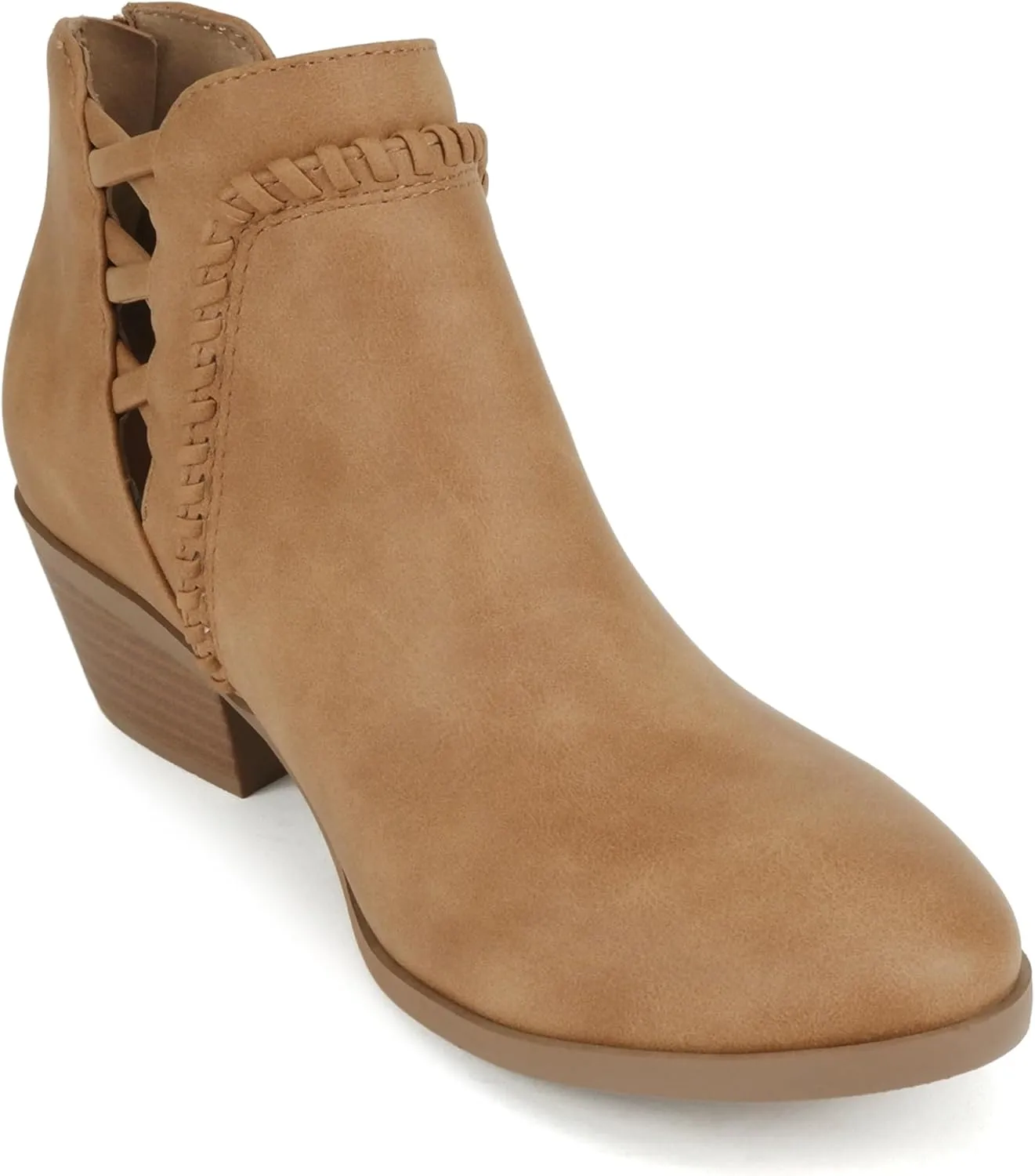 Soda Sincere Women's Low Ankle Heel Bootie with Elastic Cross Straps