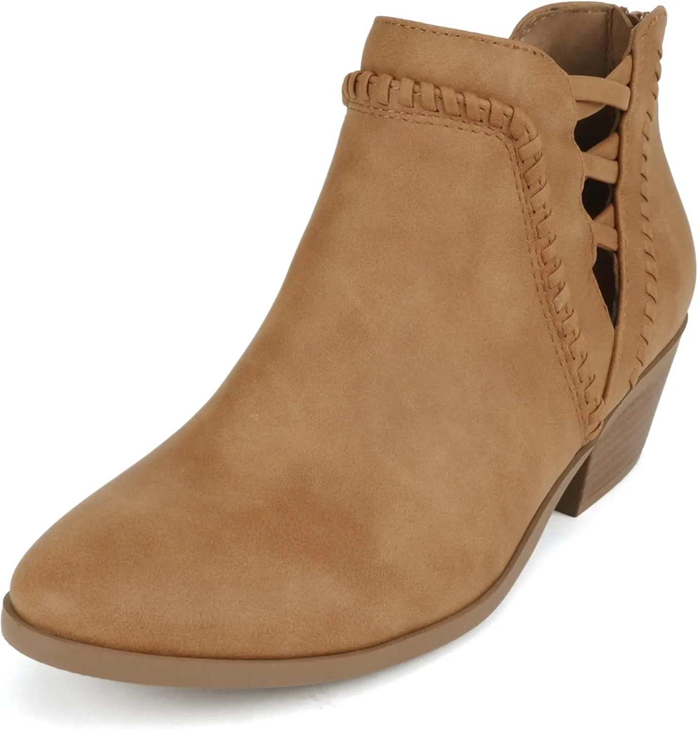 Soda Sincere Women's Low Ankle Heel Bootie with Elastic Cross Straps