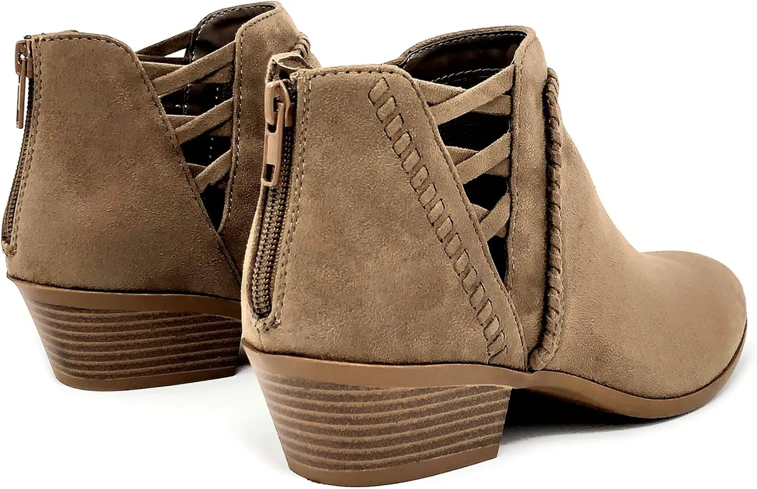 Soda Sincere Women's Low Ankle Heel Bootie with Elastic Cross Straps
