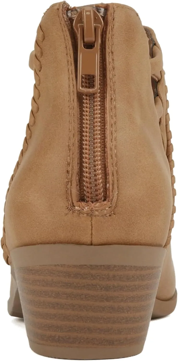 Soda Sincere Women's Low Ankle Heel Bootie with Elastic Cross Straps