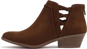 Soda Sincere Women's Low Ankle Heel Bootie with Elastic Cross Straps