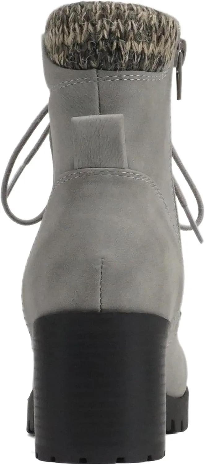 Soda Single Lug Sole Chunky Heel Combat Ankle Boot Lace up w/Side Zipper
