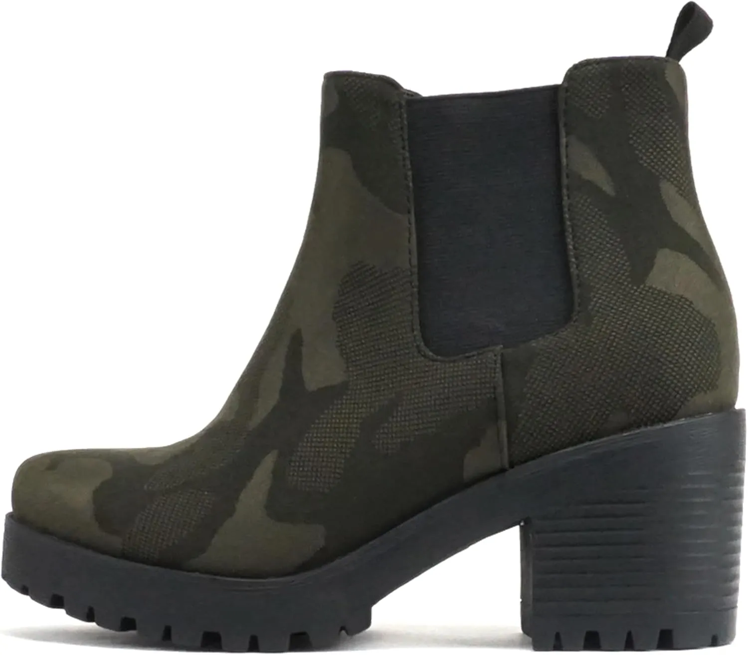 Soda Top Shoes Jaber Ankle Boot w/Lug Sole Elastic Gore and Chunky Heel