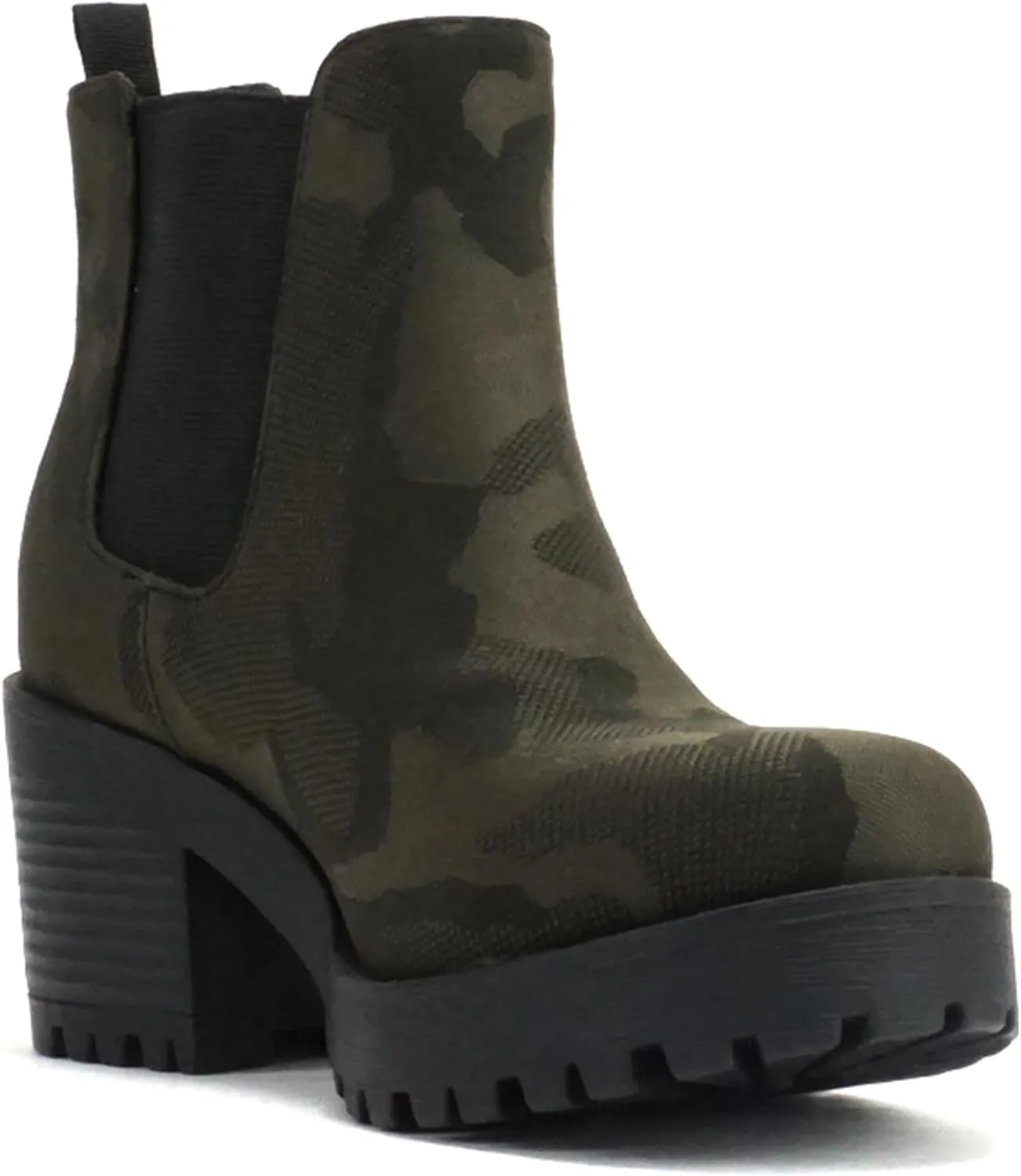 Soda Top Shoes Jaber Ankle Boot w/Lug Sole Elastic Gore and Chunky Heel