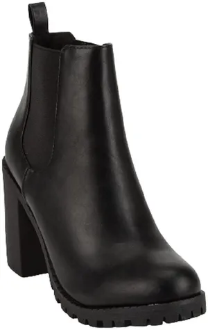 Soda Womens Casual Almond Toe Lug Sole Chunky Heel Ankle Booties Origami Black Pu 10