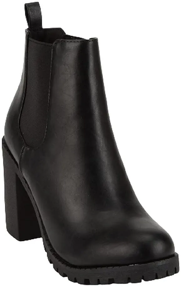 Soda Womens Casual Almond Toe Lug Sole Chunky Heel Ankle Booties Origami Black Pu 10
