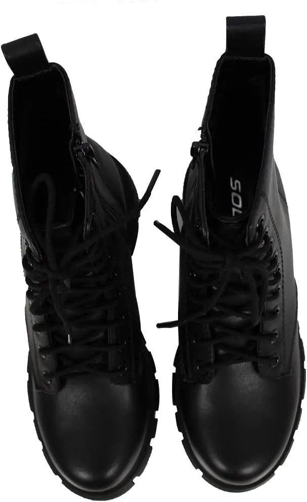 Soda Wome's Faux Leather Lace Up Combat Lug Sole Ankle Bootie