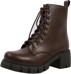 Soda Wome's Faux Leather Lace Up Combat Lug Sole Ankle Bootie