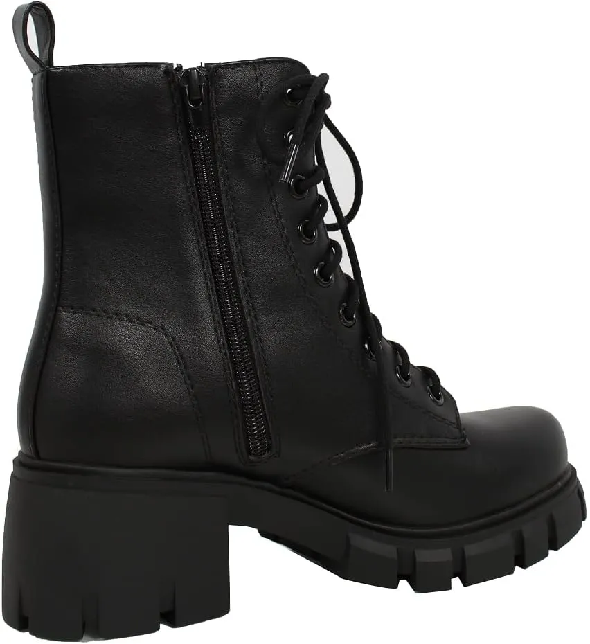 Soda Wome's Faux Leather Lace Up Combat Lug Sole Ankle Bootie