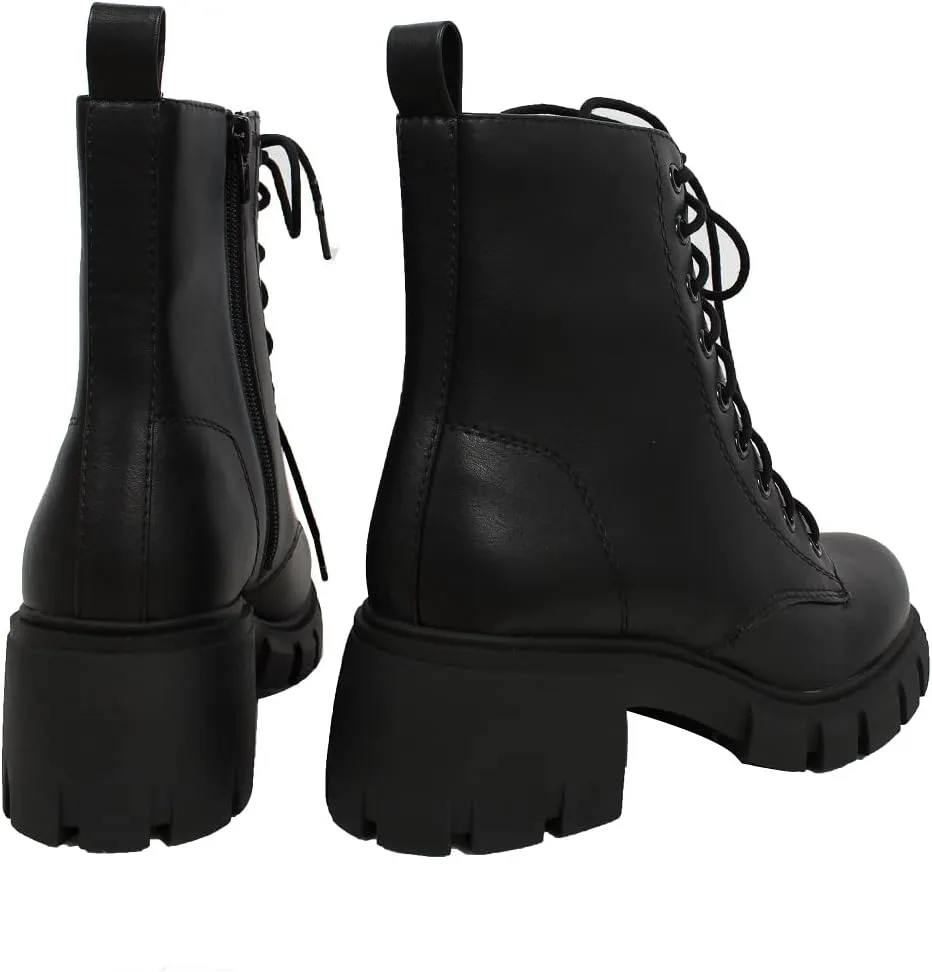 Soda Wome's Faux Leather Lace Up Combat Lug Sole Ankle Bootie