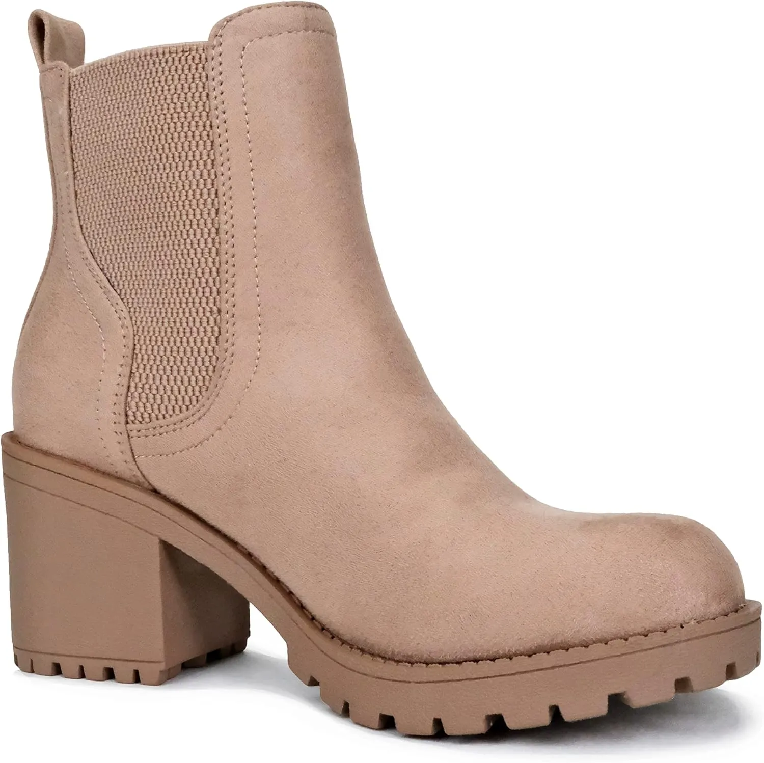 Soda ZINON ~ Women Lug Sole Mid Heel Chelsea Fashion Ankle Boot w/Double Elastic Gore
