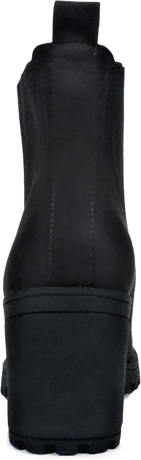 Soda ZINON ~ Women Lug Sole Mid Heel Chelsea Fashion Ankle Boot w/Double Elastic Gore