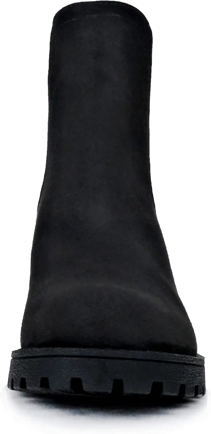 Soda ZINON ~ Women Lug Sole Mid Heel Chelsea Fashion Ankle Boot w/Double Elastic Gore