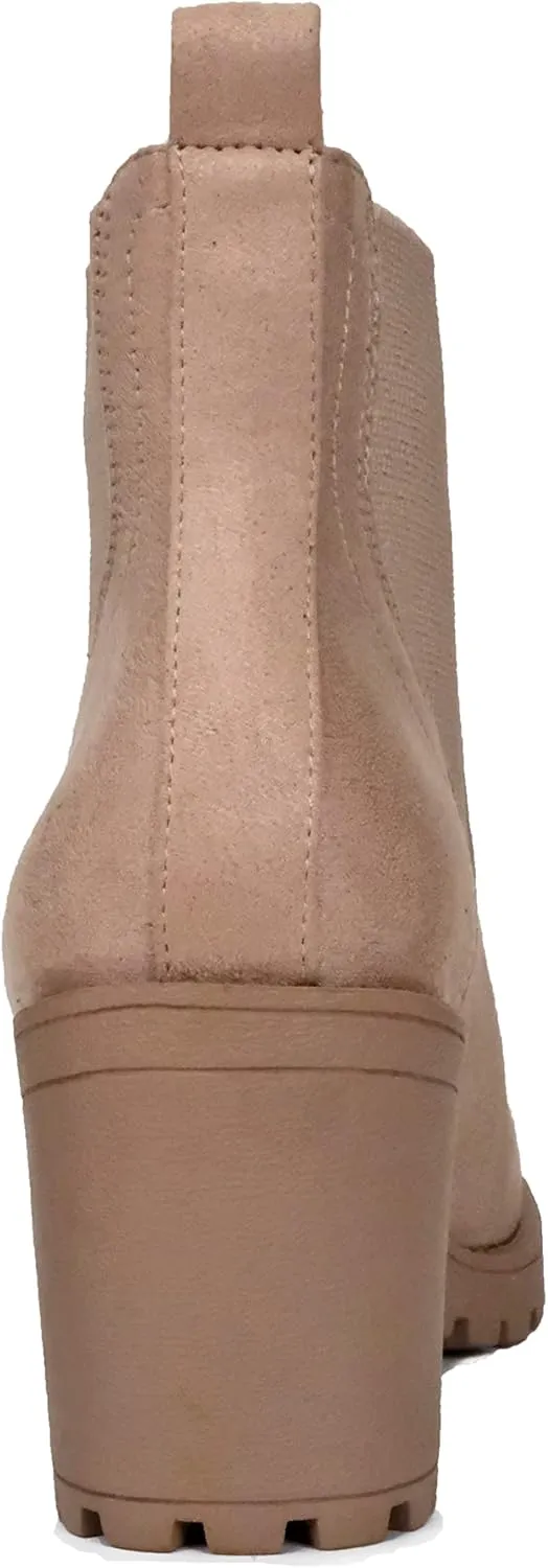 Soda ZINON ~ Women Lug Sole Mid Heel Chelsea Fashion Ankle Boot w/Double Elastic Gore