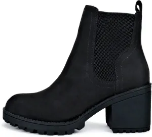Soda ZINON ~ Women Lug Sole Mid Heel Chelsea Fashion Ankle Boot w/Double Elastic Gore