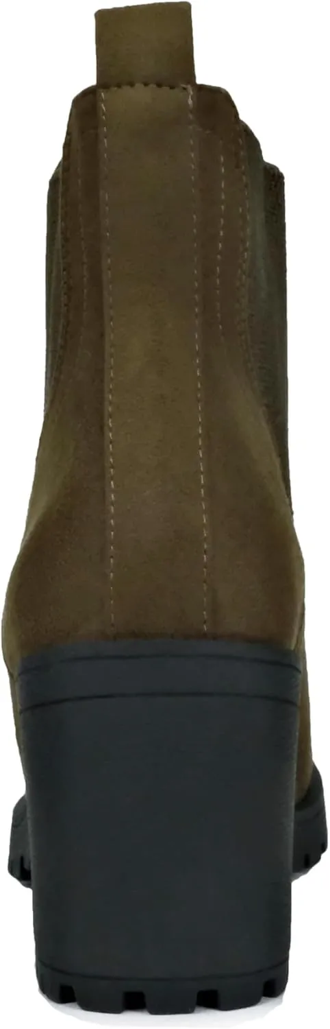 Soda ZINON ~ Women Lug Sole Mid Heel Chelsea Fashion Ankle Boot w/Double Elastic Gore