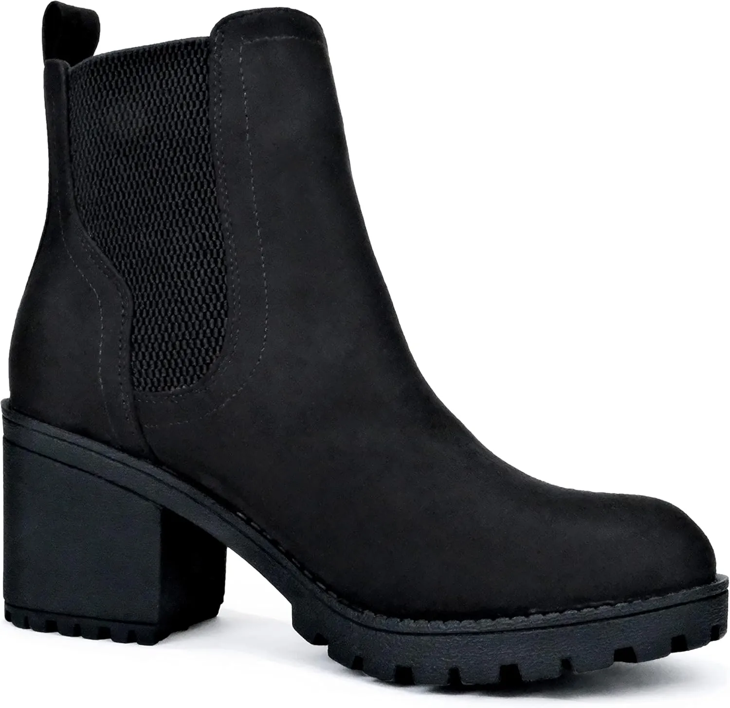 Soda ZINON ~ Women Lug Sole Mid Heel Chelsea Fashion Ankle Boot w/Double Elastic Gore