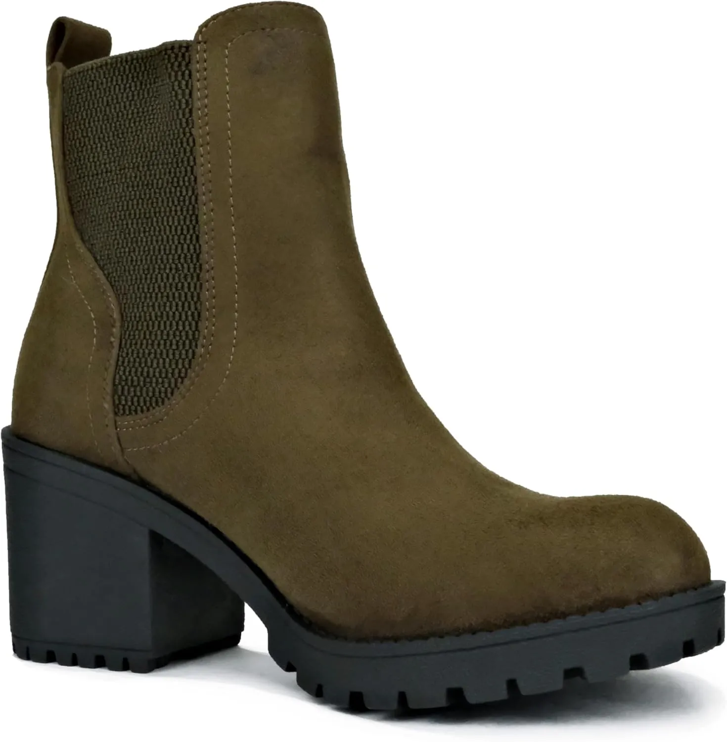 Soda ZINON ~ Women Lug Sole Mid Heel Chelsea Fashion Ankle Boot w/Double Elastic Gore