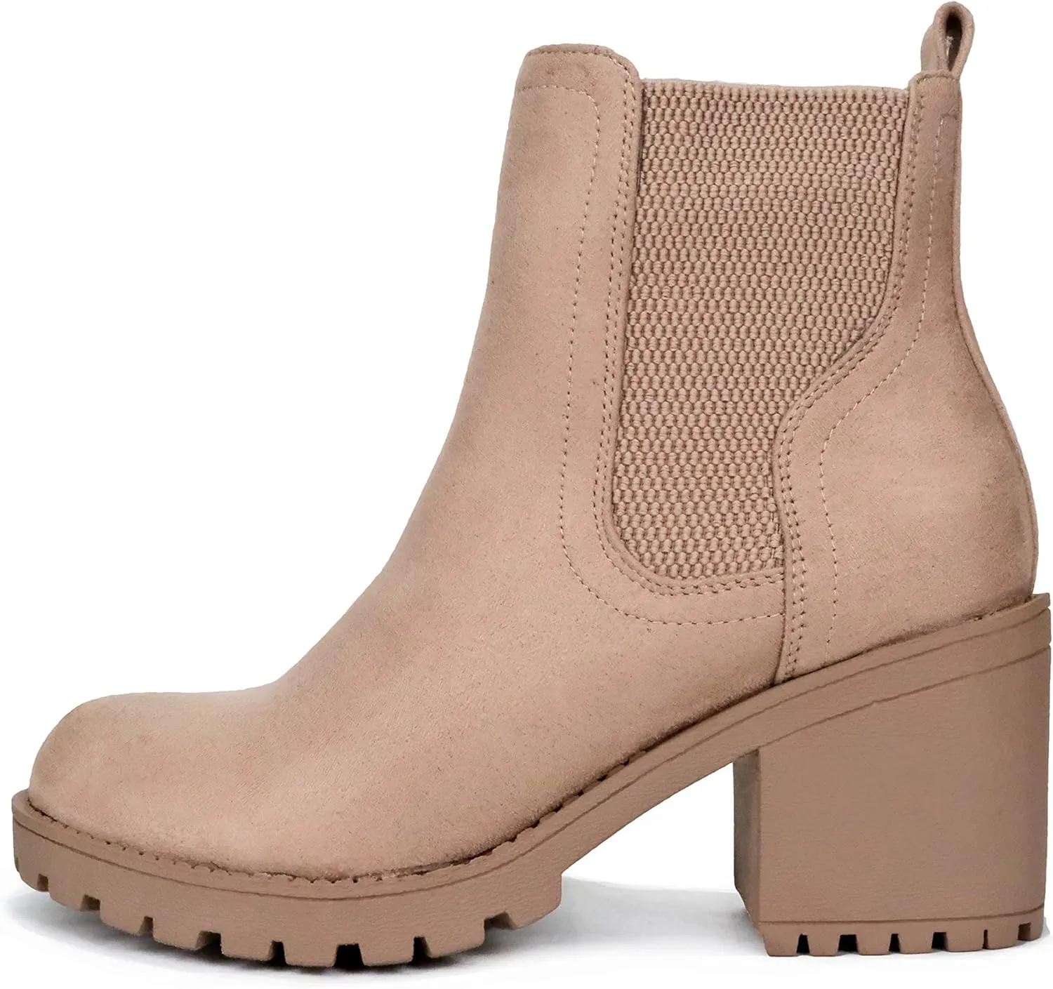 Soda ZINON ~ Women Lug Sole Mid Heel Chelsea Fashion Ankle Boot w/Double Elastic Gore