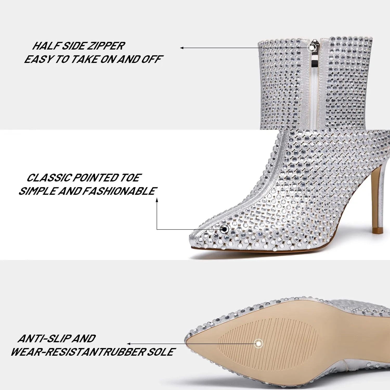 Stiletto Heeled Ankle Boots for Women Party Wedding Anniversary Graduation Prom Shoes