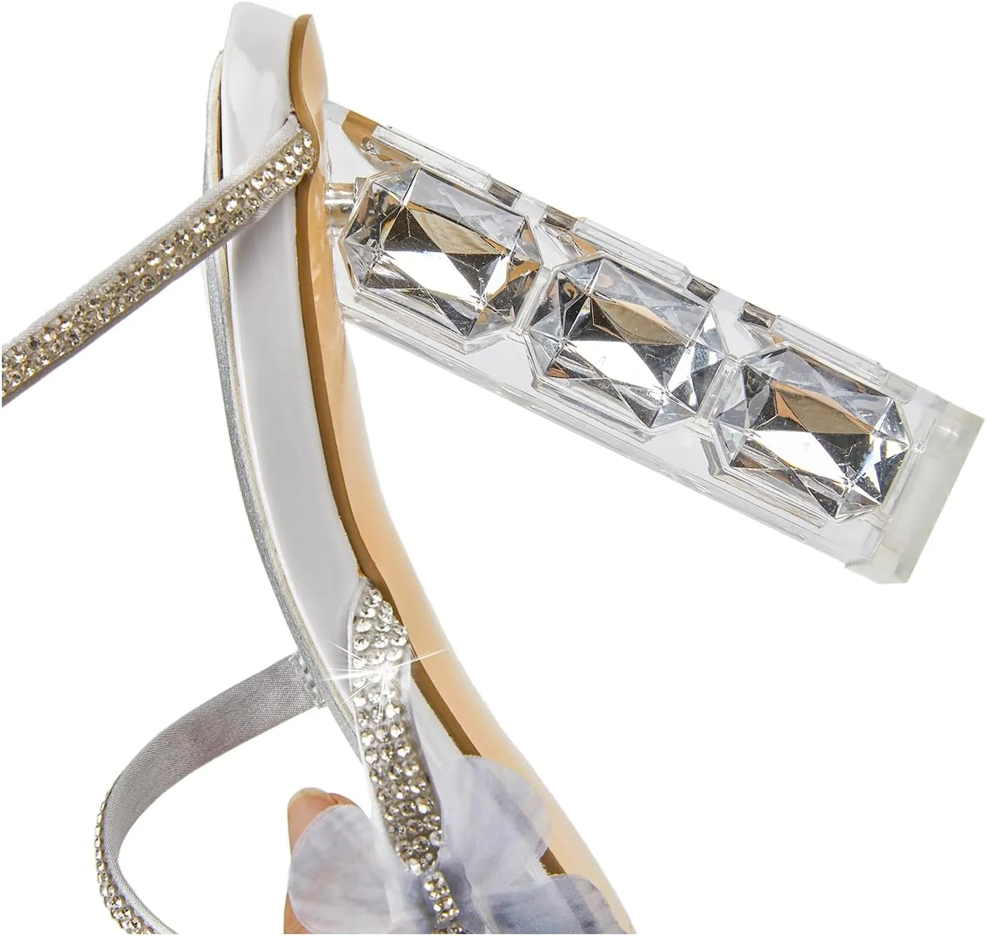 Strappy Heels for Women Rhinestone Crystal High Block Heeled Sandals Square Open Toe Sparkly Dress Prom Heels Shoes for Party Wedding